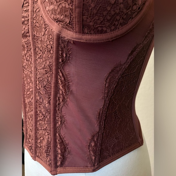 Urban Outfitters Rich Brown Lace Corset Bra with Boning, Adjustable Straps. NWT - Picture 2 of 15
